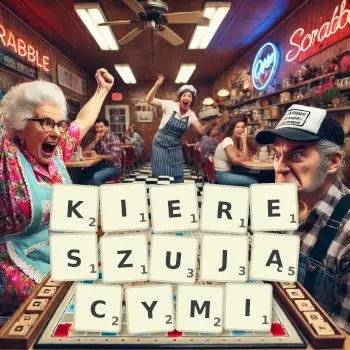Kreatywna ilustracja do gry w Scrabble ze słowem KIERESZUJĄCYMI ułożonym z płytek na planszy.