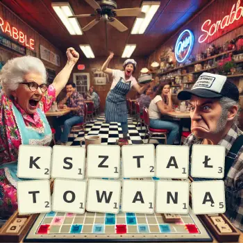 Kreatywna ilustracja do gry w Scrabble ze słowem KSZTAŁTOWANĄ ułożonym z płytek na planszy.