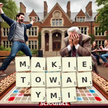 Kreatywna ilustracja do gry w Scrabble ze słowem MAKIETOWANYMI ułożonym z płytek na planszy.