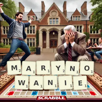 Kreatywna ilustracja do gry w Scrabble ze słowem MARYNOWANIE ułożonym z płytek na planszy.