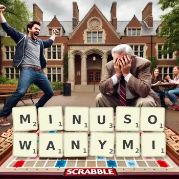 Kreatywna ilustracja do gry w Scrabble ze słowem MINUSOWANYMI ułożonym z płytek na planszy.