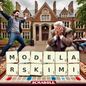 Kreatywna ilustracja do gry w Scrabble ze słowem MODELARSKIMI ułożonym z płytek na planszy.