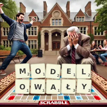 Kreatywna ilustracja do gry w Scrabble ze słowem MODELOWAŁY ułożonym z płytek na planszy.