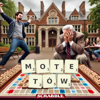 Kreatywna ilustracja do gry w Scrabble ze słowem MOTETÓW ułożonym z płytek na planszy.