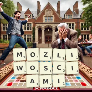 Kreatywna ilustracja do gry w Scrabble ze słowem MOZLIWOSCIAMI ułożonym z płytek na planszy.