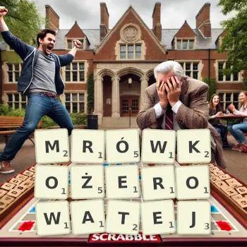 Kreatywna ilustracja do gry w Scrabble ze słowem MRÓWKOŻEROWATEJ ułożonym z płytek na planszy.