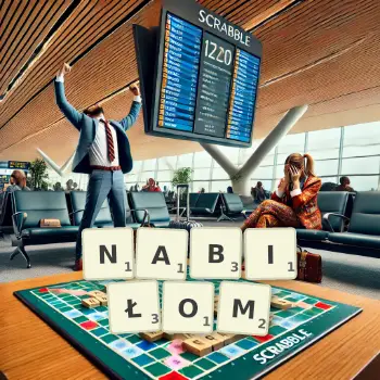 Kreatywna ilustracja do gry w Scrabble ze słowem NABIŁOM ułożonym z płytek na planszy.