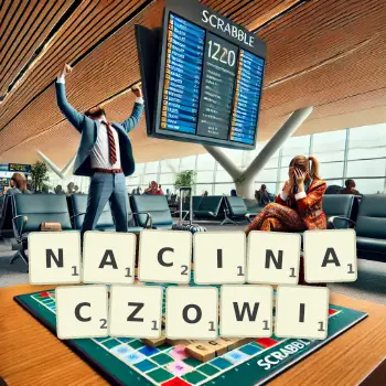 Kreatywna ilustracja do gry w Scrabble ze słowem NACINACZOWI ułożonym z płytek na planszy.