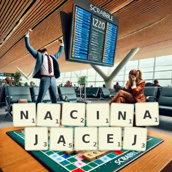 Kreatywna ilustracja do gry w Scrabble ze słowem NACINAJĄCEJ ułożonym z płytek na planszy.