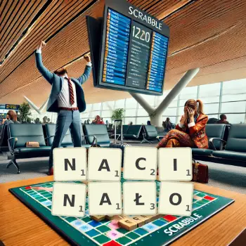 Kreatywna ilustracja do gry w Scrabble ze słowem NACINAŁO ułożonym z płytek na planszy.