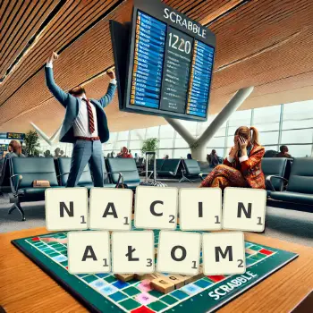 Kreatywna ilustracja do gry w Scrabble ze słowem NACINAŁOM ułożonym z płytek na planszy.