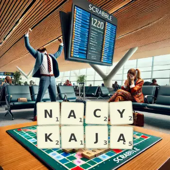 Kreatywna ilustracja do gry w Scrabble ze słowem NACYKAJĄ ułożonym z płytek na planszy.