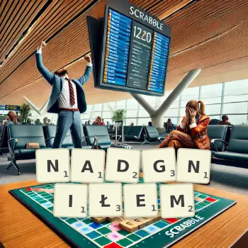 Kreatywna ilustracja do gry w Scrabble ze słowem NADGNIŁEM ułożonym z płytek na planszy.