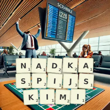 Kreatywna ilustracja do gry w Scrabble ze słowem NADKASPIJSKIMI ułożonym z płytek na planszy.