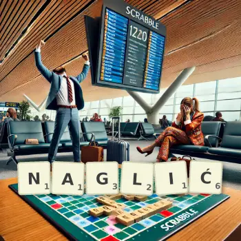 Kreatywna ilustracja do gry w Scrabble ze słowem NAGLIĆ ułożonym z płytek na planszy.