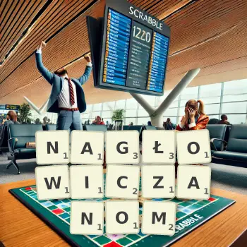 Kreatywna ilustracja do gry w Scrabble ze słowem NAGŁOWICZANOM ułożonym z płytek na planszy.