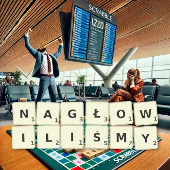 Kreatywna ilustracja do gry w Scrabble ze słowem NAGŁOWILIŚMY ułożonym z płytek na planszy.