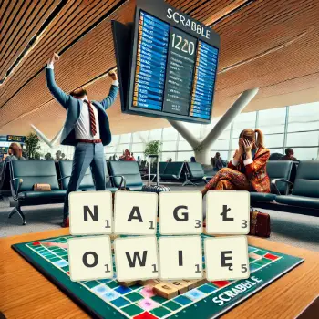 Kreatywna ilustracja do gry w Scrabble ze słowem NAGŁOWIĘ ułożonym z płytek na planszy.