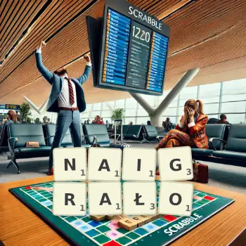 Kreatywna ilustracja do gry w Scrabble ze słowem NAIGRAŁO ułożonym z płytek na planszy.