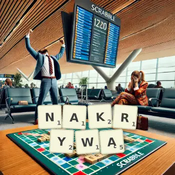 Kreatywna ilustracja do gry w Scrabble ze słowem NAKRYWĄ ułożonym z płytek na planszy.