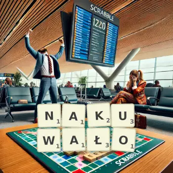 Kreatywna ilustracja do gry w Scrabble ze słowem NAKUWAŁO ułożonym z płytek na planszy.