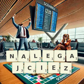 Kreatywna ilustracja do gry w Scrabble ze słowem NALEGAJCIEZ ułożonym z płytek na planszy.