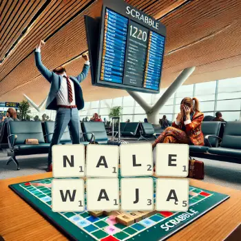 Kreatywna ilustracja do gry w Scrabble ze słowem NALEWAJĄ ułożonym z płytek na planszy.