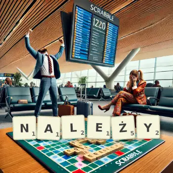 Kreatywna ilustracja do gry w Scrabble ze słowem NALEŻY ułożonym z płytek na planszy.