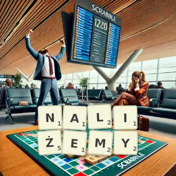 Kreatywna ilustracja do gry w Scrabble ze słowem NALIŻEMY ułożonym z płytek na planszy.