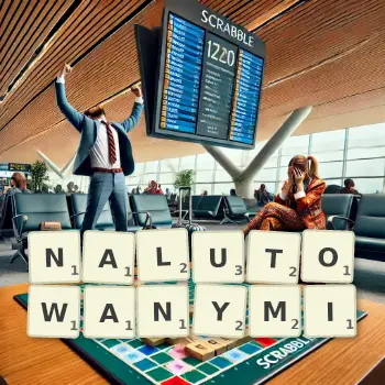 Kreatywna ilustracja do gry w Scrabble ze słowem NALUTOWANYMI ułożonym z płytek na planszy.