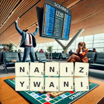 Kreatywna ilustracja do gry w Scrabble ze słowem NANIZYWANI ułożonym z płytek na planszy.