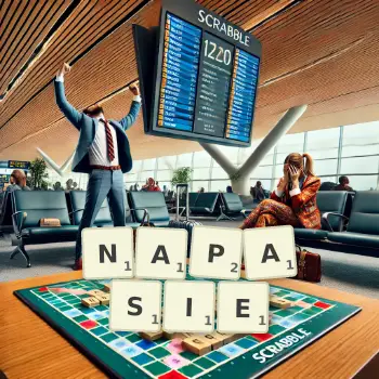 Kreatywna ilustracja do gry w Scrabble ze słowem NAPASIE ułożonym z płytek na planszy.
