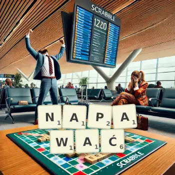 Kreatywna ilustracja do gry w Scrabble ze słowem NAPAWAĆ ułożonym z płytek na planszy.