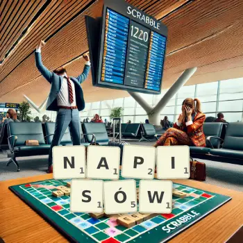 Kreatywna ilustracja do gry w Scrabble ze słowem NAPISÓW ułożonym z płytek na planszy.