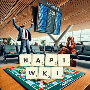 Kreatywna ilustracja do gry w Scrabble ze słowem NAPIWKI ułożonym z płytek na planszy.