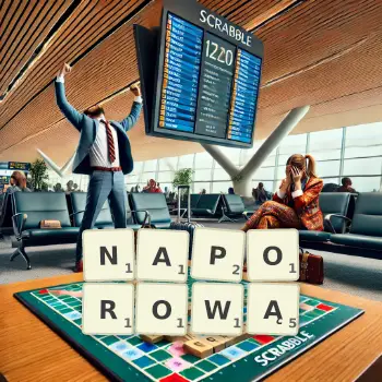 Kreatywna ilustracja do gry w Scrabble ze słowem NAPOROWĄ ułożonym z płytek na planszy.