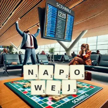 Kreatywna ilustracja do gry w Scrabble ze słowem NAPOWEJ ułożonym z płytek na planszy.