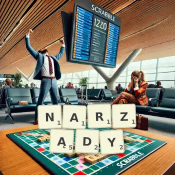 Kreatywna ilustracja do gry w Scrabble ze słowem NARZĄDY ułożonym z płytek na planszy.