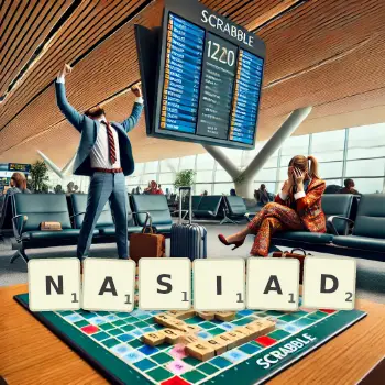 Kreatywna ilustracja do gry w Scrabble ze słowem NASIAD ułożonym z płytek na planszy.