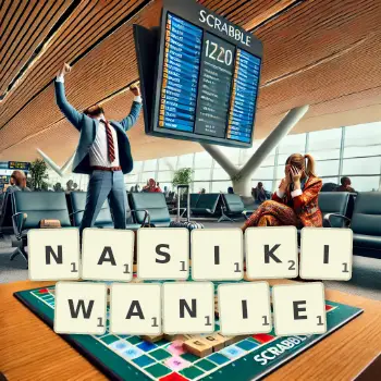 Kreatywna ilustracja do gry w Scrabble ze słowem NASIKIWANIE ułożonym z płytek na planszy.