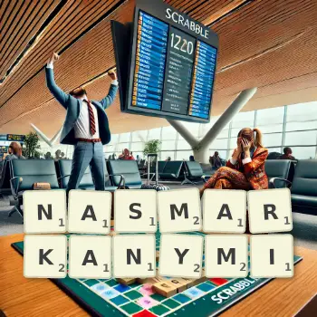 Kreatywna ilustracja do gry w Scrabble ze słowem NASMARKANYMI ułożonym z płytek na planszy.