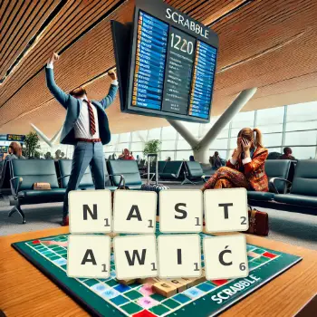 Kreatywna ilustracja do gry w Scrabble ze słowem NASTAWIĆ ułożonym z płytek na planszy.