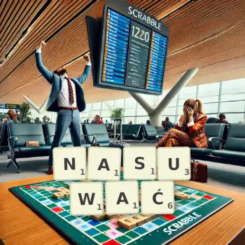 Kreatywna ilustracja do gry w Scrabble ze słowem NASUWAĆ ułożonym z płytek na planszy.
