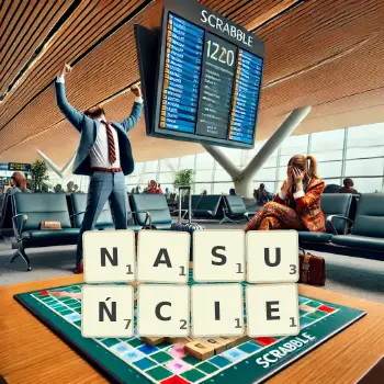 Kreatywna ilustracja do gry w Scrabble ze słowem NASUŃCIE ułożonym z płytek na planszy.