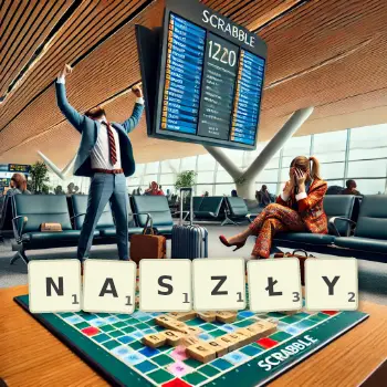 Kreatywna ilustracja do gry w Scrabble ze słowem NASZŁY ułożonym z płytek na planszy.
