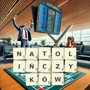 Kreatywna ilustracja do gry w Scrabble ze słowem NATOLIŃCZYKÓW ułożonym z płytek na planszy.