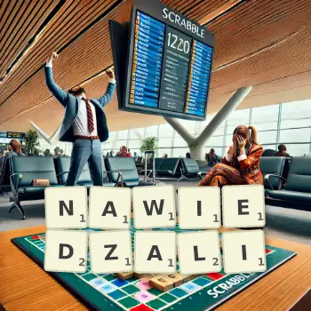 Kreatywna ilustracja do gry w Scrabble ze słowem NAWIEDZALI ułożonym z płytek na planszy.