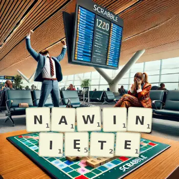 Kreatywna ilustracja do gry w Scrabble ze słowem NAWINIĘTE ułożonym z płytek na planszy.