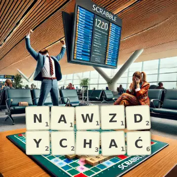 Kreatywna ilustracja do gry w Scrabble ze słowem NAWZDYCHAĆ ułożonym z płytek na planszy.