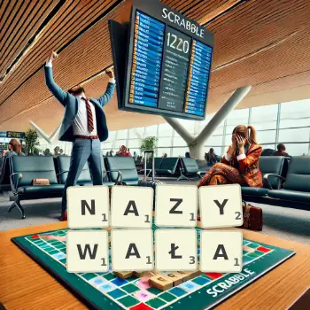 Kreatywna ilustracja do gry w Scrabble ze słowem NAZYWAŁA ułożonym z płytek na planszy.